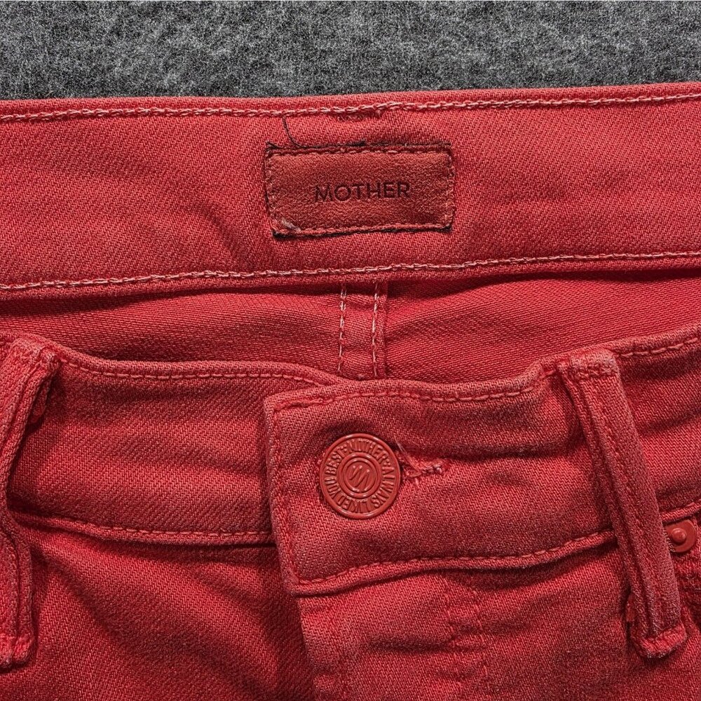 Mother Jeans Womens 27 Red Stunner Ankle Fray High Rise Skinny Button Fly USA - Picture 5 of 12